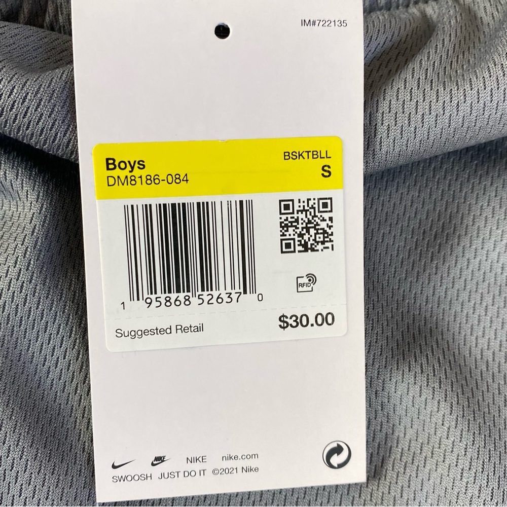 NWT Nike Dri Fit Big Kids Boys Basketball Shorts Size Small Gray White Logo - Picture 5 of 8